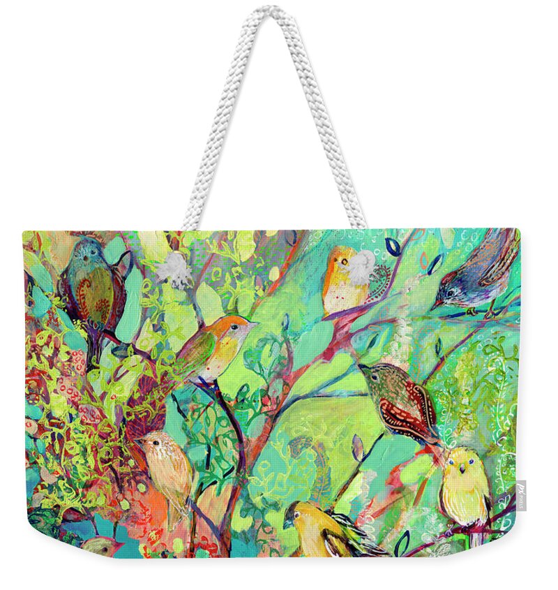 Bird Weekender Tote Bag featuring the painting I Am the Place of Refuge by Jennifer Lommers