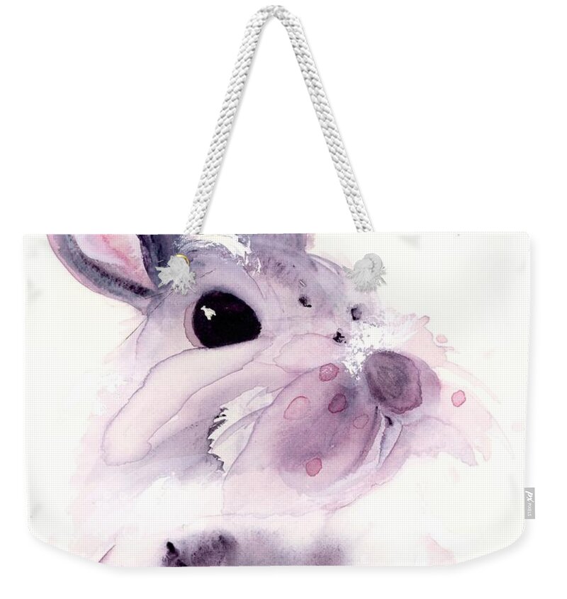 Bunny Weekender Tote Bag featuring the painting I Didn't Mean To by Dawn Derman