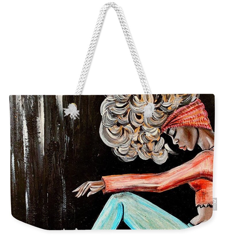 Black Art Weekender Tote Bag featuring the painting I Just need to clear my head by Artist RiA