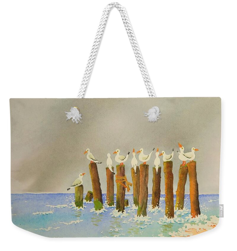 Gulls Weekender Tote Bag featuring the painting I Sea You by Mary Ellen Mueller Legault