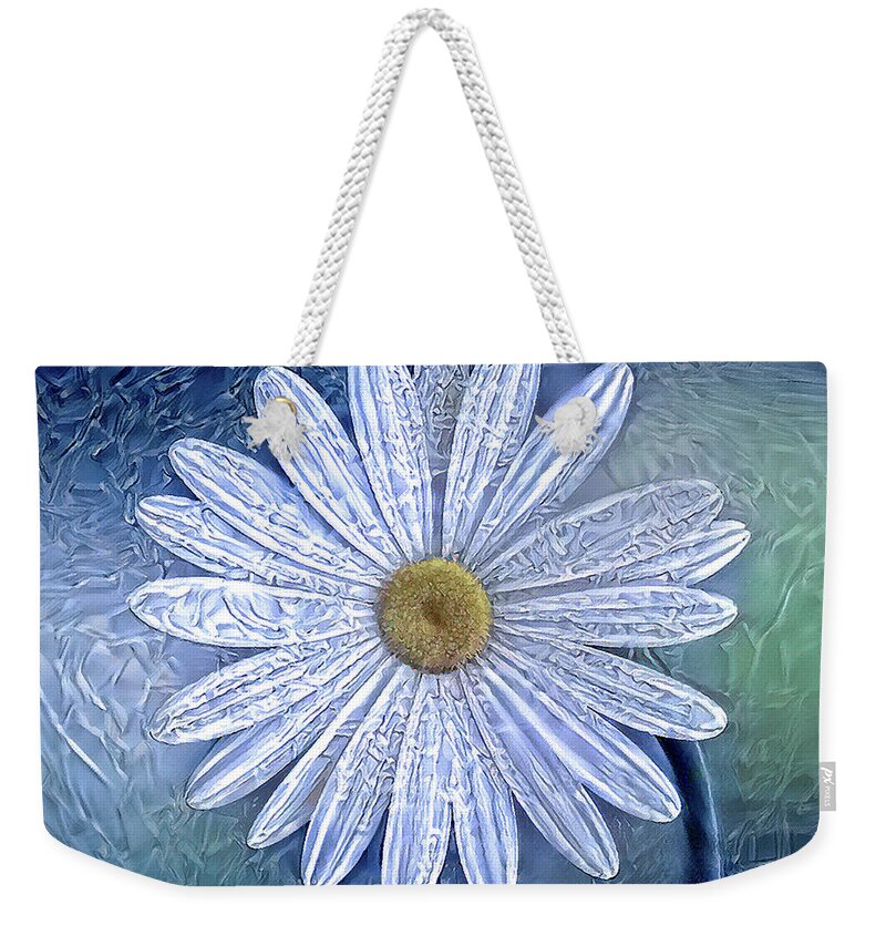 Flower Weekender Tote Bag featuring the digital art Ice Daisy Flower by Alex Mir