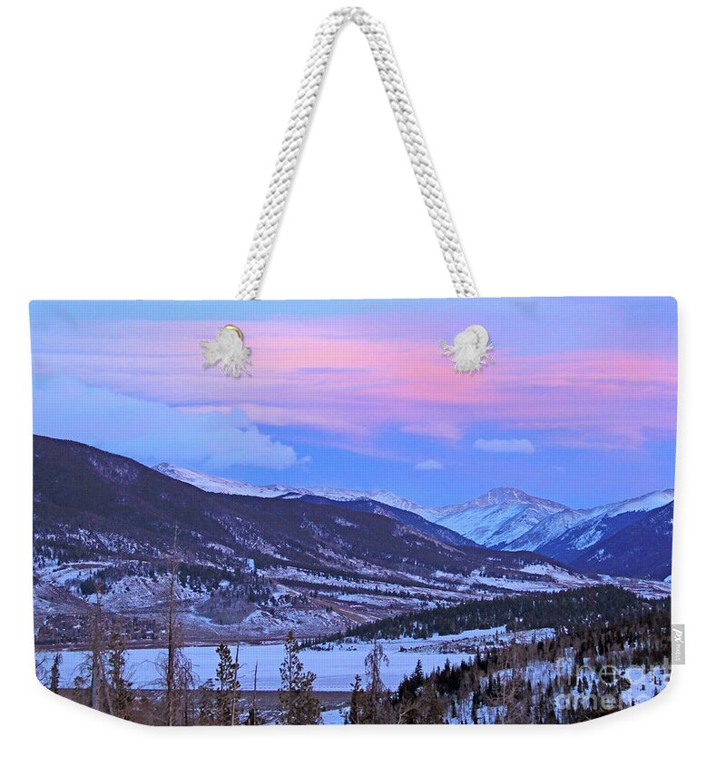 Colorado Weekender Tote Bag featuring the photograph Ice Pink Clouds by Paula Guttilla