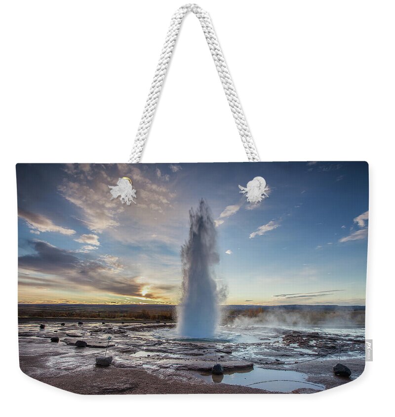 Tranquility Weekender Tote Bag featuring the photograph Iceland - Sunrise At Geysir by Saleh Alrashaid