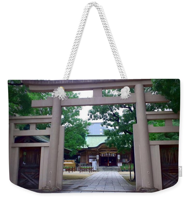 Osaka Weekender Tote Bag featuring the painting Ikasuri-jinja Torii - Ikasuri Zama Shrine, Chuo, Osaka, Japan by Celestial Images