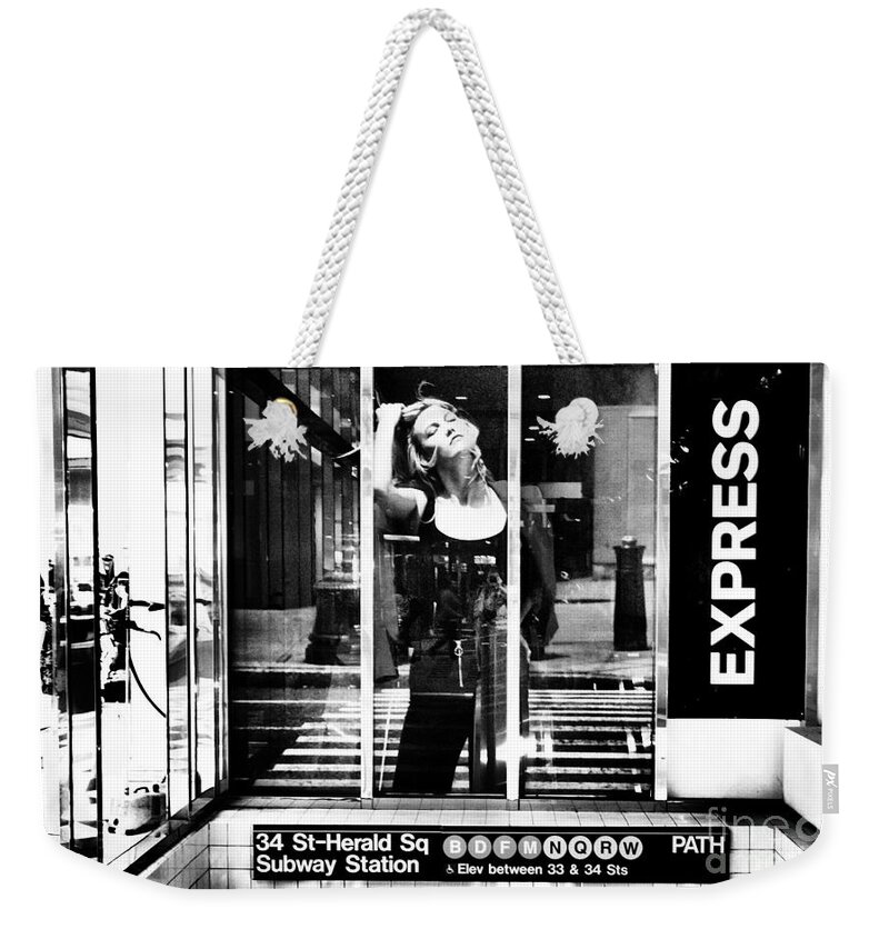 Black And White Weekender Tote Bag featuring the photograph I'll Take the Uptown Express... by Steve Ember