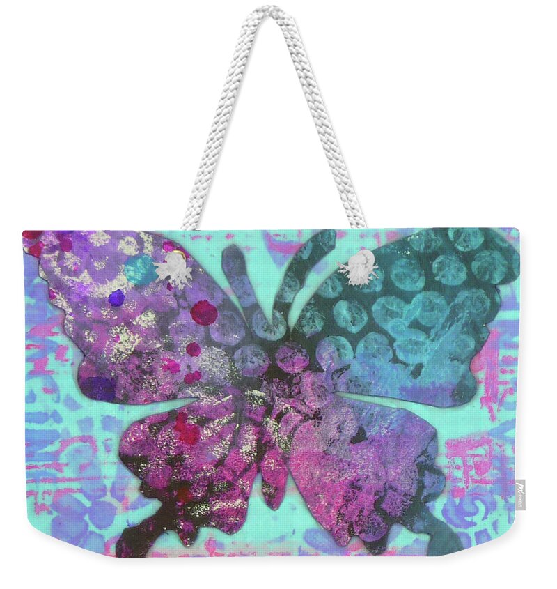 Butterfly Weekender Tote Bag featuring the mixed media Imagine Butterfly 2 by Lisa Crisman