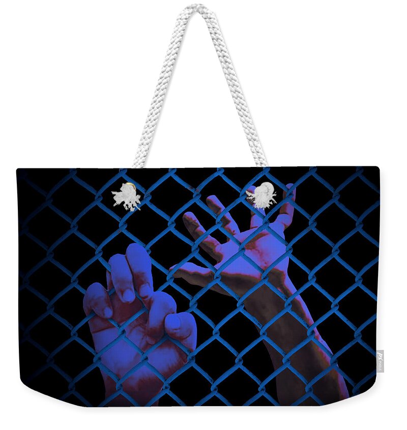 Immigration Weekender Tote Bag featuring the digital art Immigrant Hostages by M Spadecaller