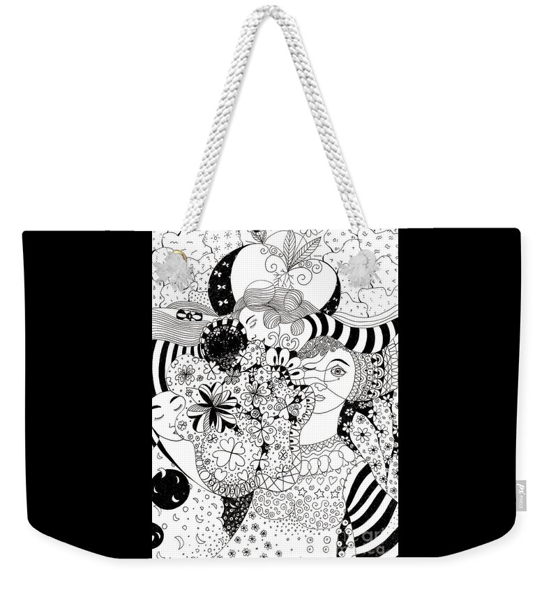 In Light And Dark By Helena Tiainen Weekender Tote Bag featuring the drawing In Light And Dark by Helena Tiainen