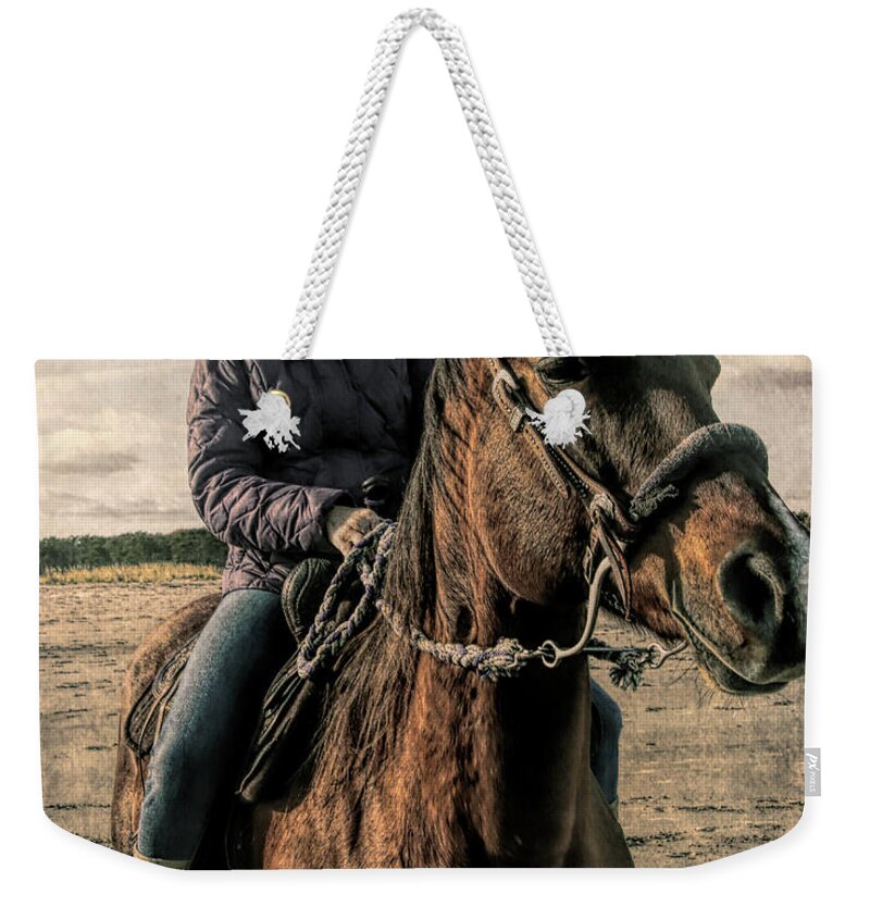 Horse Rider Weekender Tote Bag featuring the photograph In the saddle by Aleksander Rotner