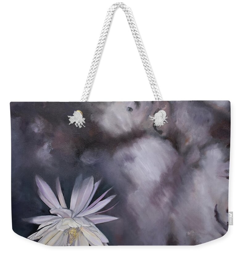 Flower Weekender Tote Bag featuring the painting In the Shadows-Night Blooming Cereus by Anne Cameron Cutri