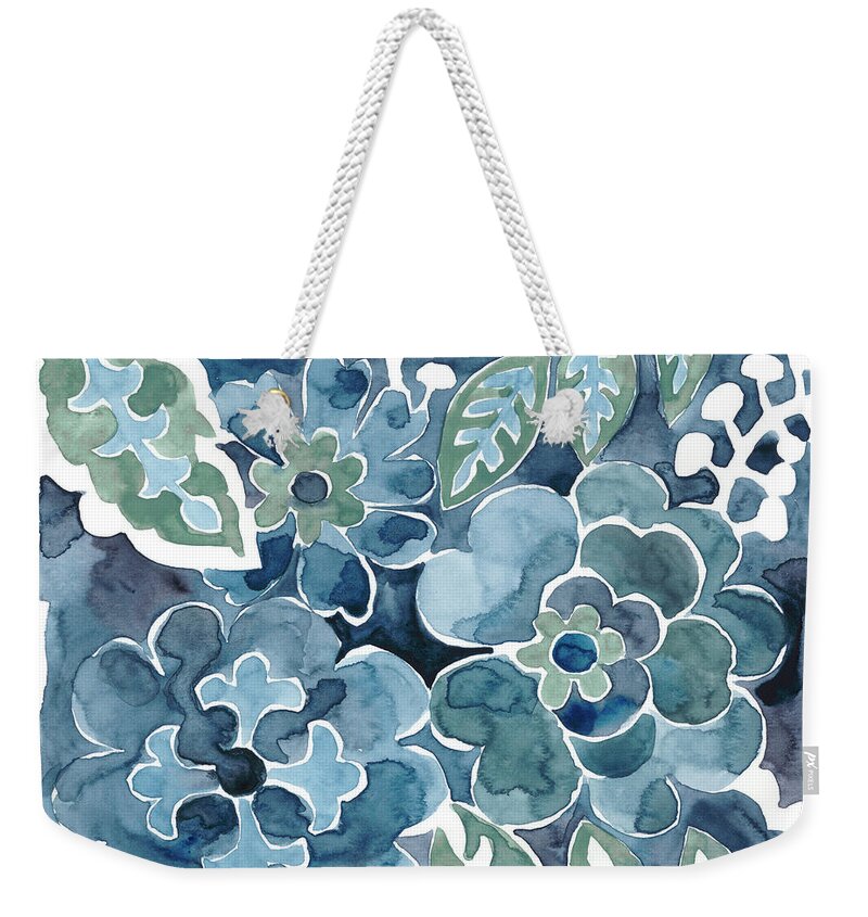 Decorative Elements+woodblocks Weekender Tote Bag featuring the painting Indigo Ornament Iv by Chariklia Zarris