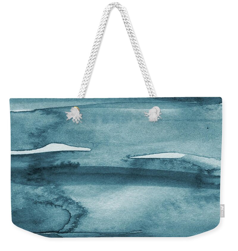 Coastal Weekender Tote Bag featuring the painting Indigo Water- abstract painting by Linda Woods
