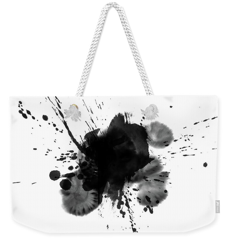 Ink And Brush Weekender Tote Bag featuring the photograph Ink Wash Painting Splatter On A White by Yuan-ti Lin