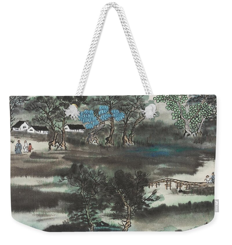 Chinese Watercolor Weekender Tote Bag featuring the painting Visiting Friends by Jenny Sanders