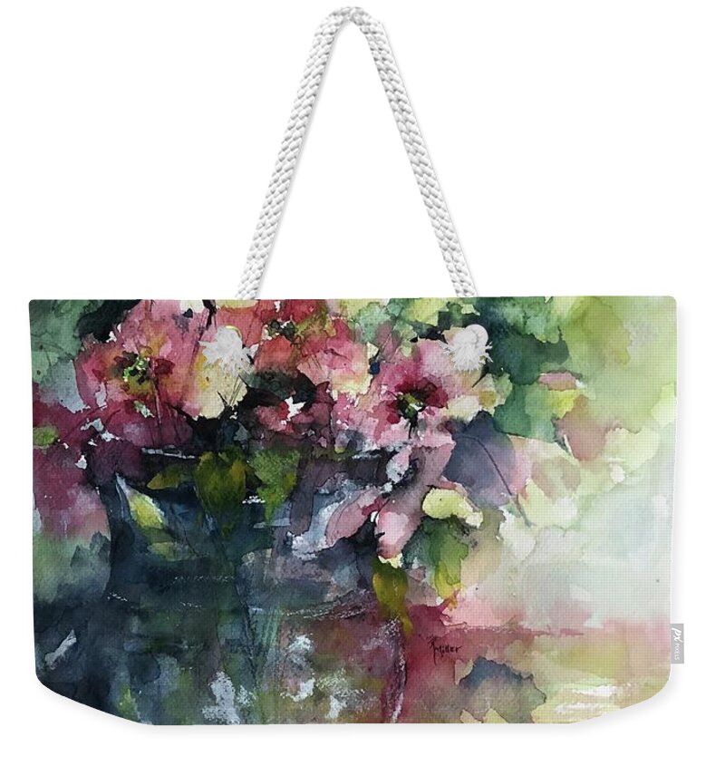 Florals Weekender Tote Bag featuring the painting Innocent Elegance by Robin Miller-Bookhout