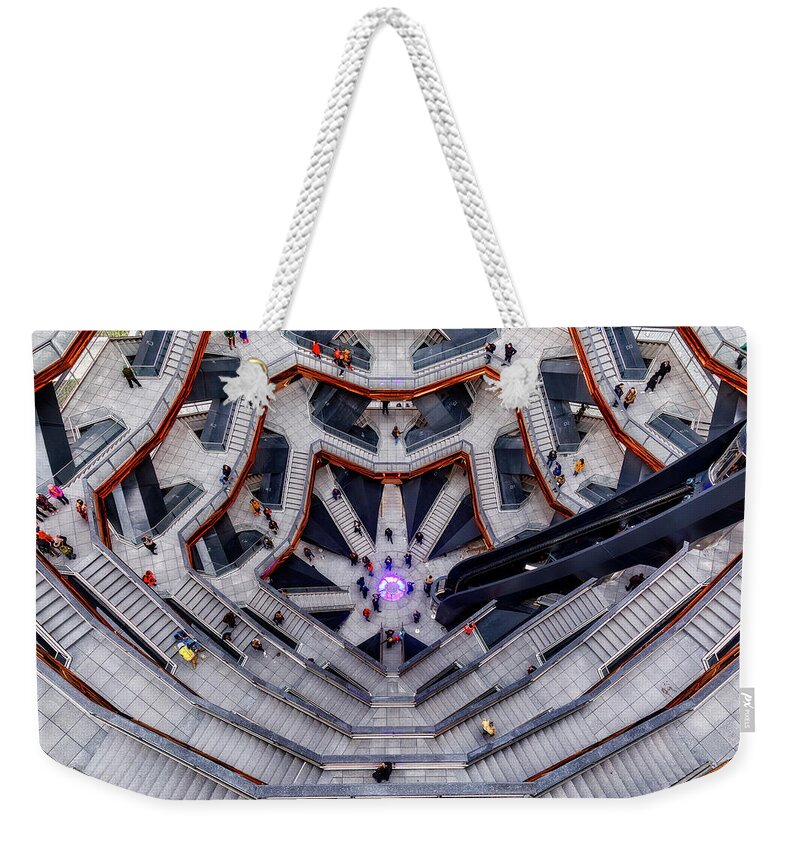 Hudson Yards Weekender Tote Bag featuring the photograph Inside the Hudson Yards Vessel NYC II by Susan Candelario