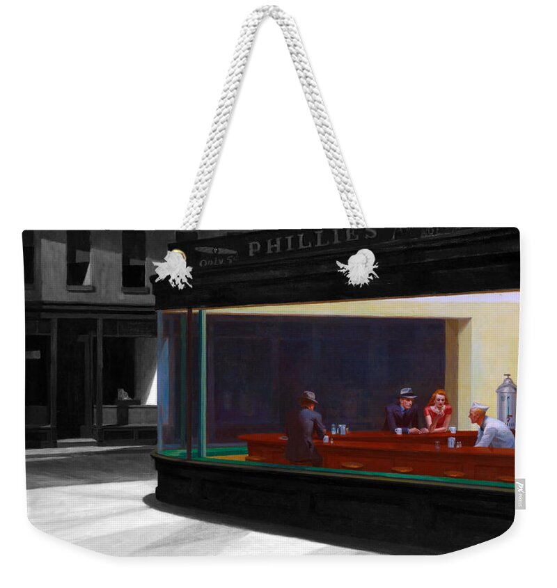 Abstract In The Living Room Weekender Tote Bag featuring the digital art Inv Blend 17 Hopper by David Bridburg