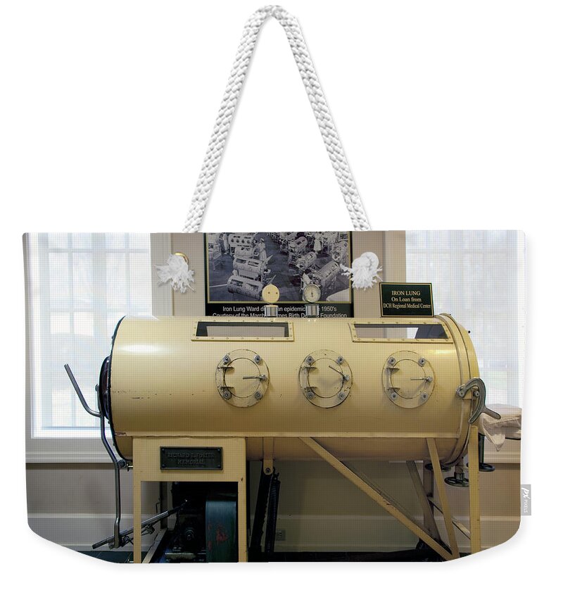 Alabama Weekender Tote Bag featuring the painting Iron lung (c. 1933) used to breathe for polio patients until 1955 when polio vaccine became available is located in the Mobile Medical Museum, Mobile, Alabama by Carol Highsmith