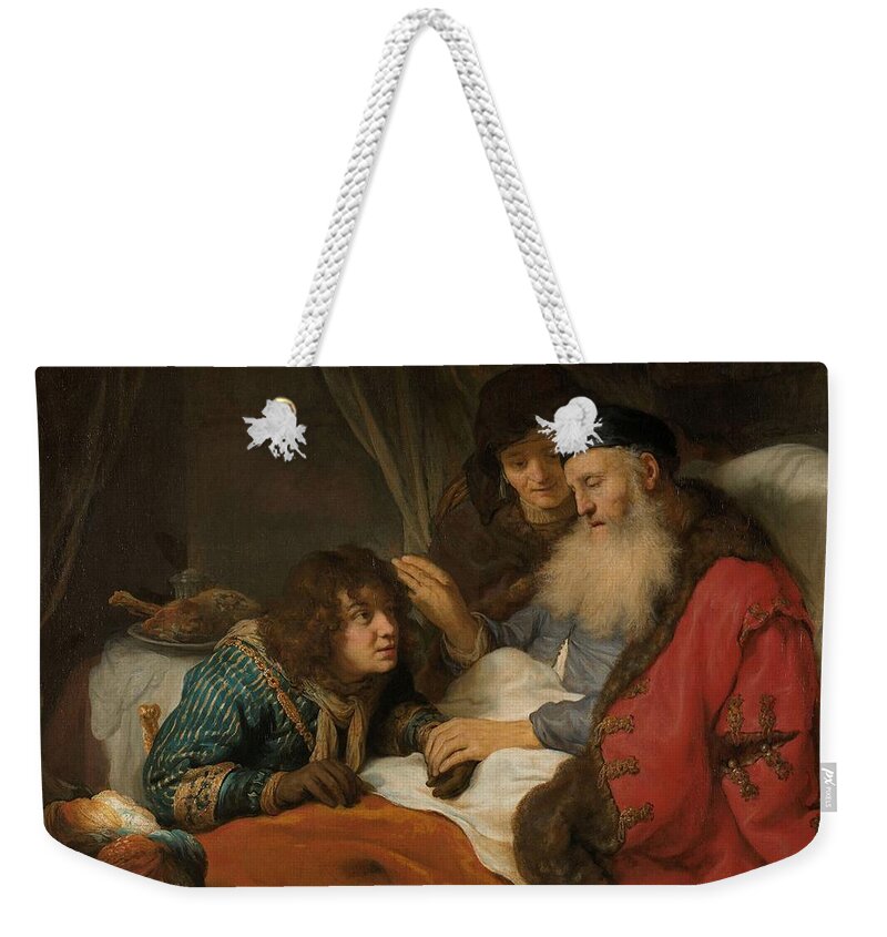 Isaac Blessing Weekender Tote Bag featuring the painting Isaac Blessing Jacob, c. 1638 by Vincent Monozlay