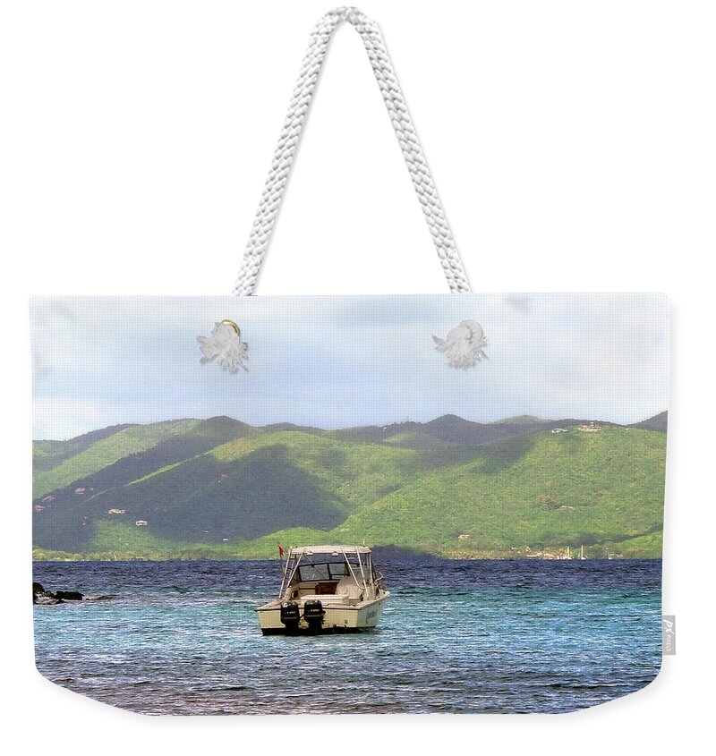 Island Weekender Tote Bag featuring the photograph Island view by Climate Change VI - Sales