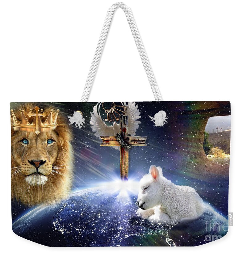 Salvation Weekender Tote Bag featuring the digital art It is Finished by Dolores Develde