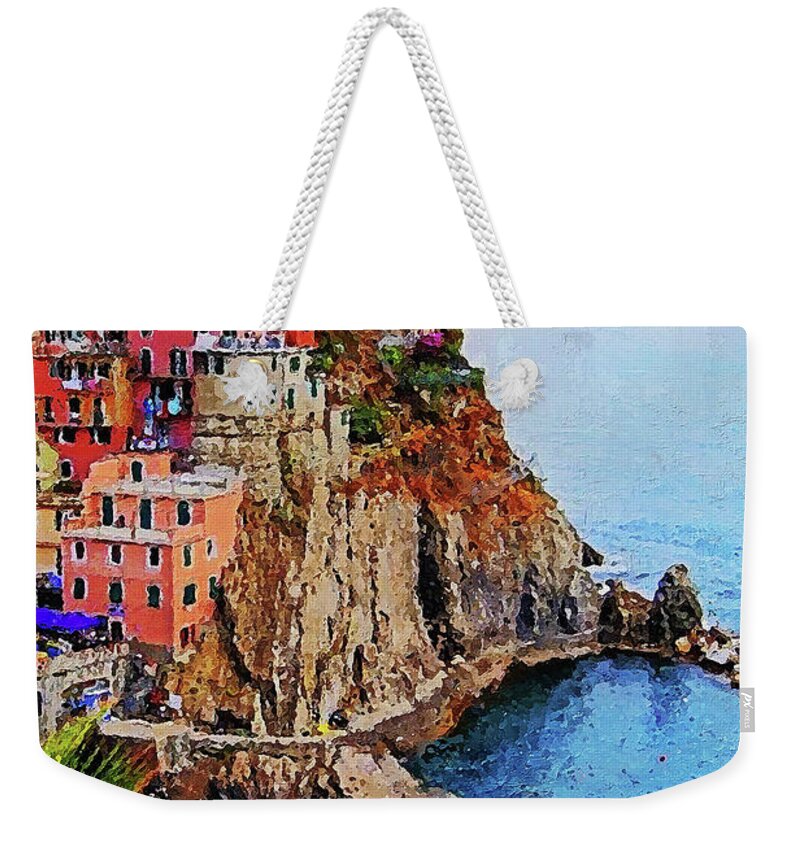 Italian Landscape Weekender Tote Bag featuring the painting Italy, Cinque Terre - 02 by AM FineArtPrints