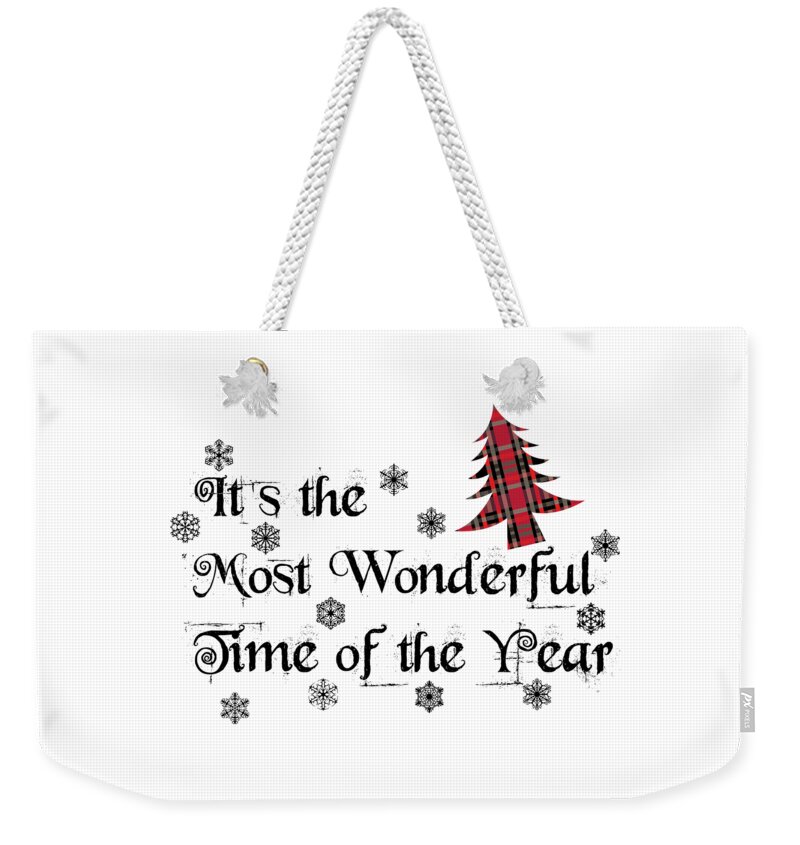 It's The Most Wonderful Time Of The Year Art Weekender Tote Bag featuring the digital art It's The Most Wonderful Time Of The Year Art, Shirt, Plaid Christmas Trees Shirt, by David Millenheft