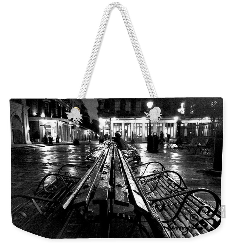 Amzie Adams Weekender Tote Bag featuring the photograph Jackson Square In The Rain by Amzie Adams