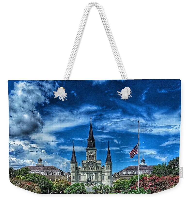 Jackson Square Weekender Tote Bag featuring the photograph Jackson Square NOLA by Portia Olaughlin