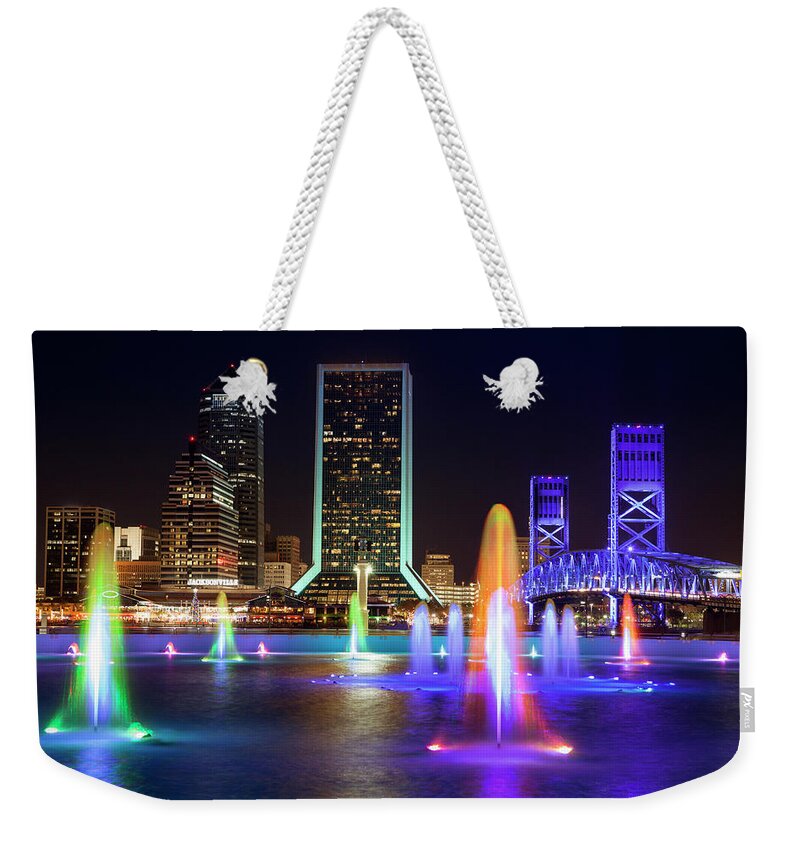 Downtown District Weekender Tote Bag featuring the photograph Jacksonville Florida Skyline At Night by Pgiam