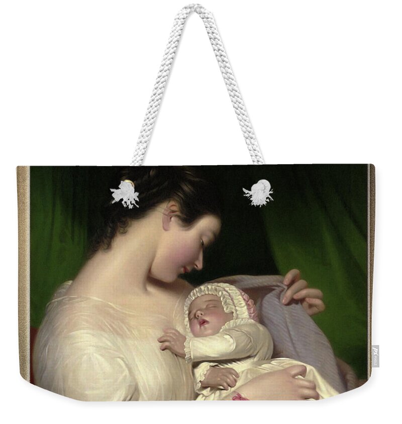 Elizabeth Sant Weekender Tote Bag featuring the painting James Sant's Wife Elizabeth With Their Daughter Mary Edith by James Sant by Rolando Burbon