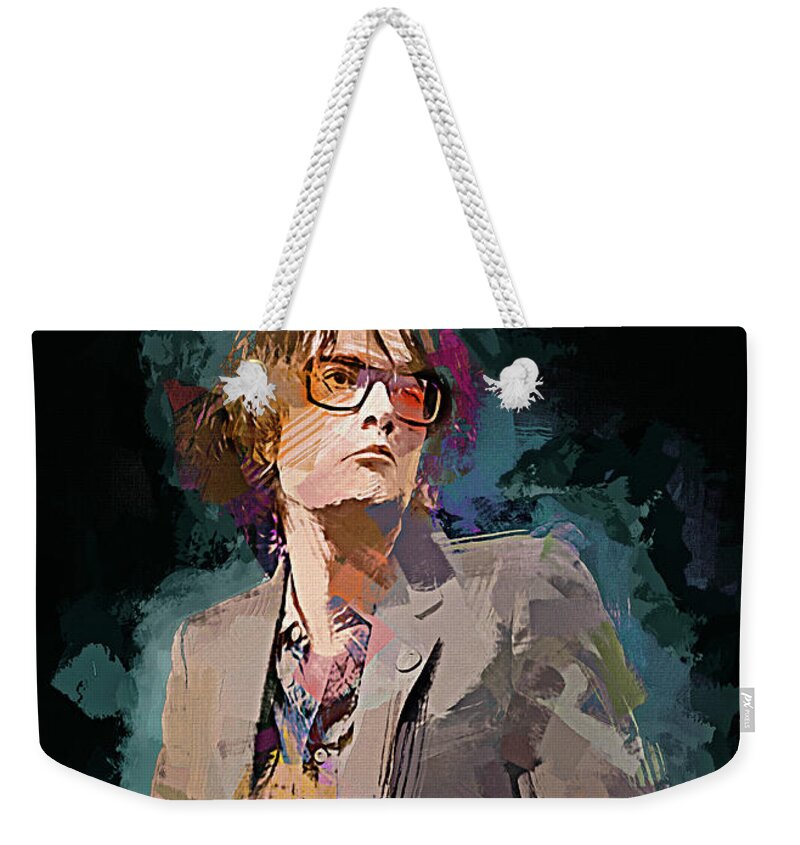 Jarvis Cocker Weekender Tote Bag featuring the mixed media Jarvis Cocker by Mal Bray