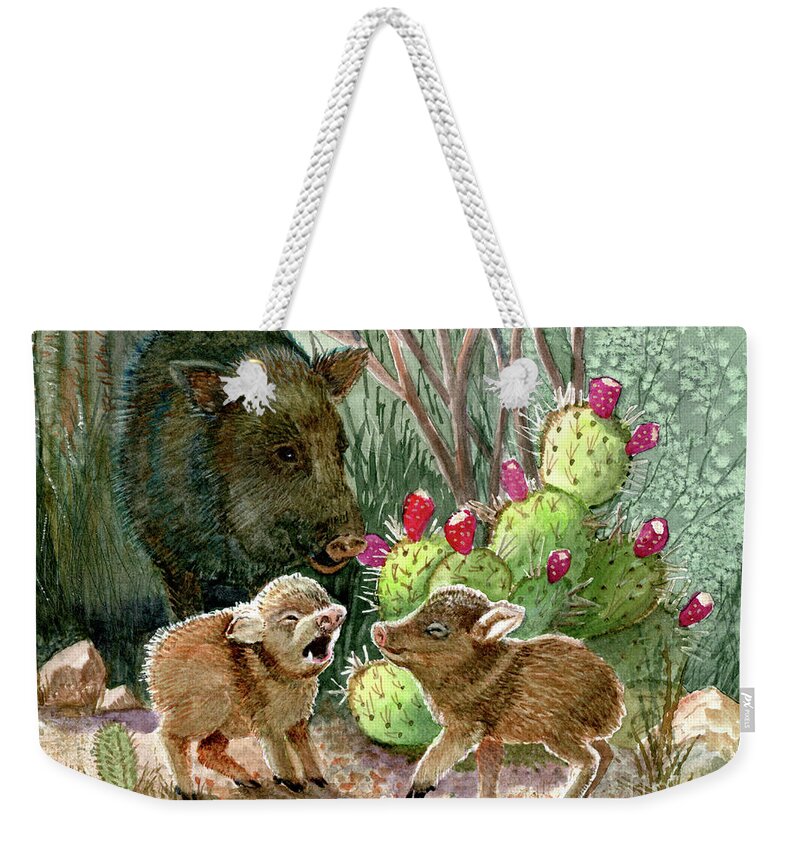 Javelina Weekender Tote Bag featuring the painting Javelina Babies and Mom by Marilyn Smith