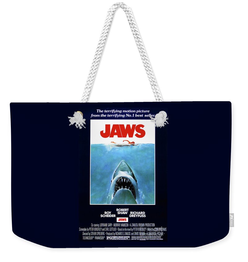 Jaws Weekender Tote Bag featuring the photograph Jaws Movie Poster by Doc Braham