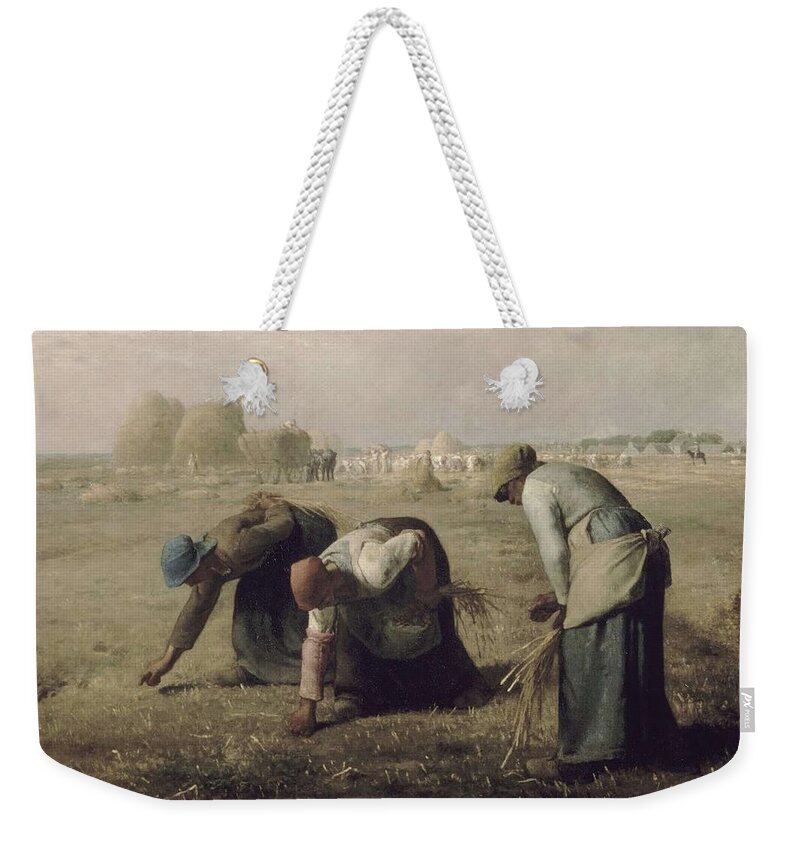 Man Weekender Tote Bag featuring the painting Jean-Franccois Millet - Gleaners 1857 by Jean-Franccois Millet