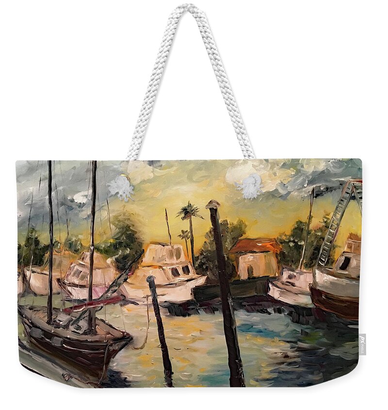 Harbor Weekender Tote Bag featuring the painting Jeannes Harbor by Roxy Rich