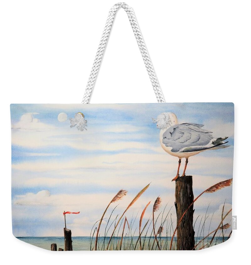 Seagull Weekender Tote Bag featuring the painting Jersey Gull by Joseph Burger