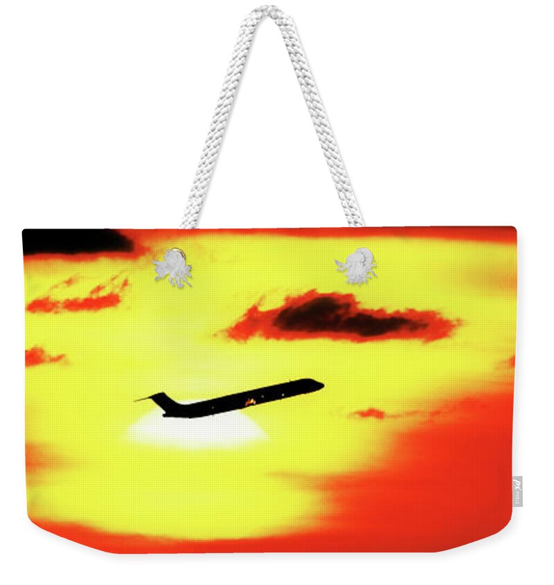 Photography Weekender Tote Bag featuring the photograph Jet Flying At Sunset by Panoramic Images