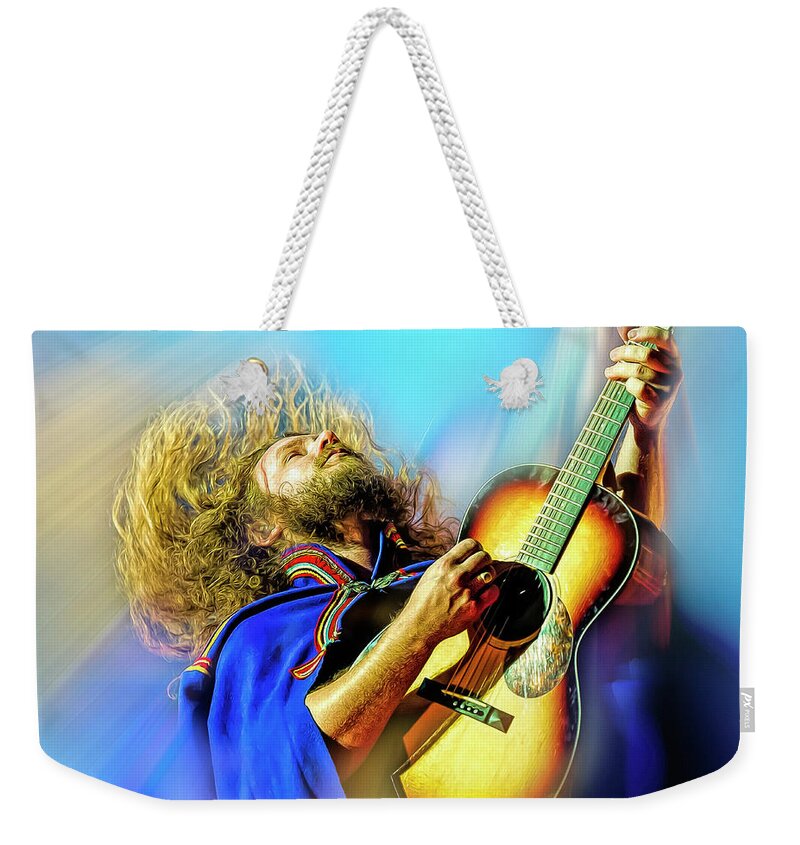 Jim James Weekender Tote Bag featuring the mixed media Jim James of My Morning Jacket by Mal Bray