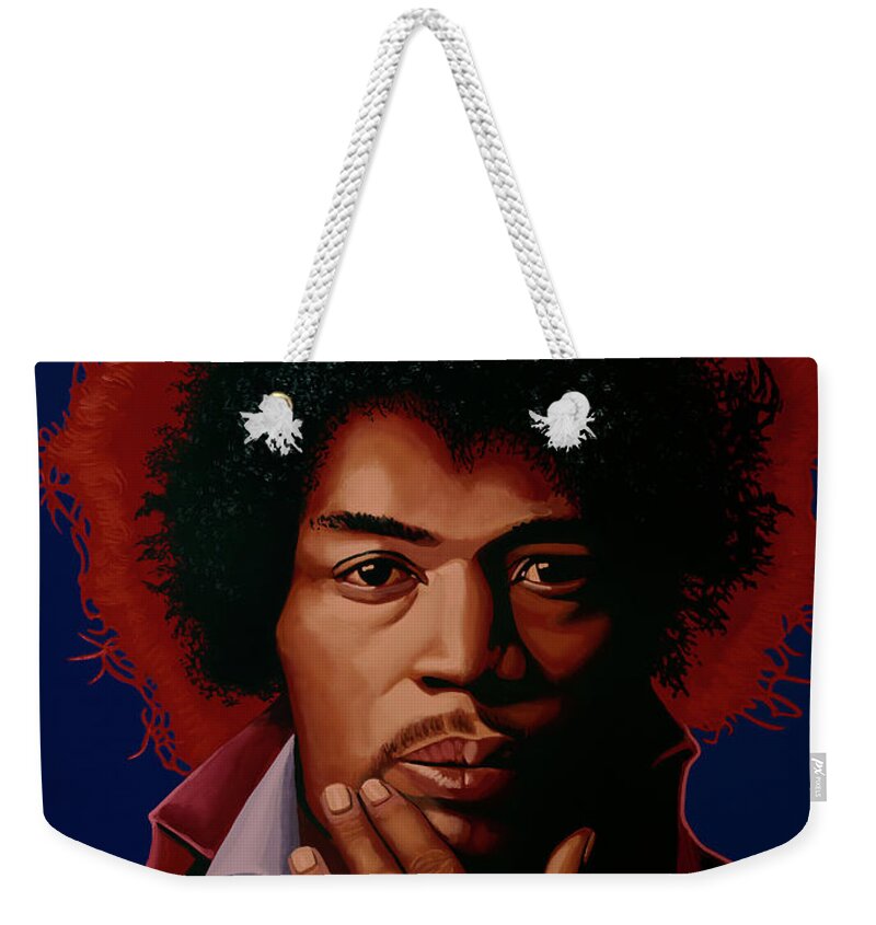 Jimi Hendrix Weekender Tote Bag featuring the painting Jimi Hendrix Painting 5 by Paul Meijering