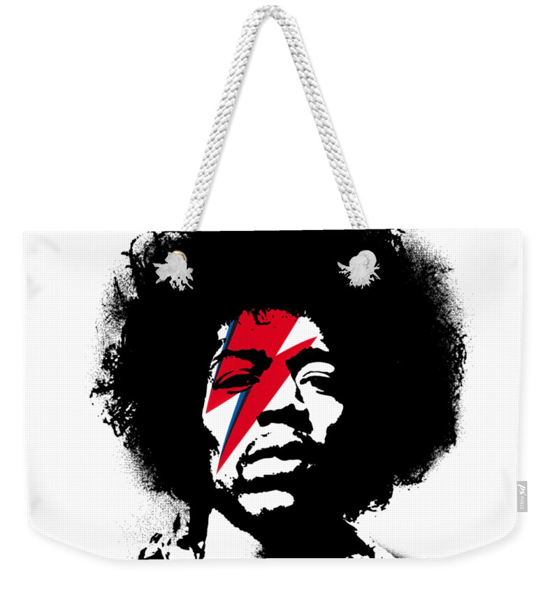 Jimi Hendrix Weekender Tote Bag featuring the painting Jimi x ziggy stardust by Art Popop