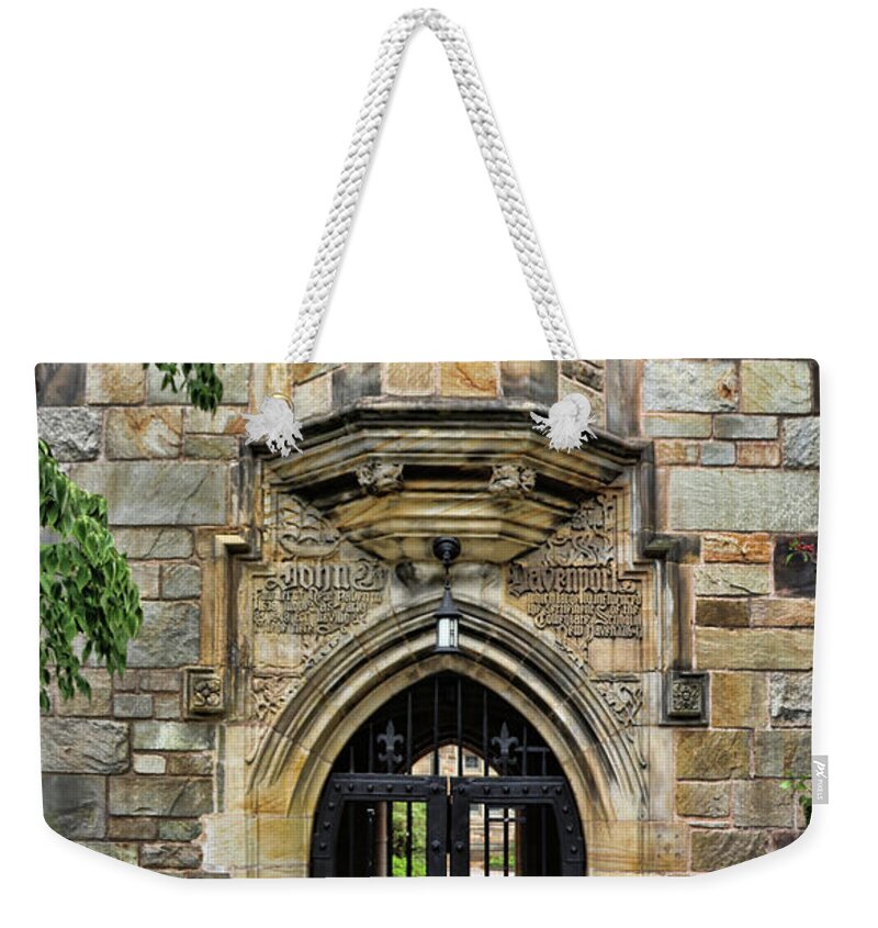 Yale University Weekender Tote Bag featuring the photograph John Davenport Arch Yale University 3571 by Jack Schultz