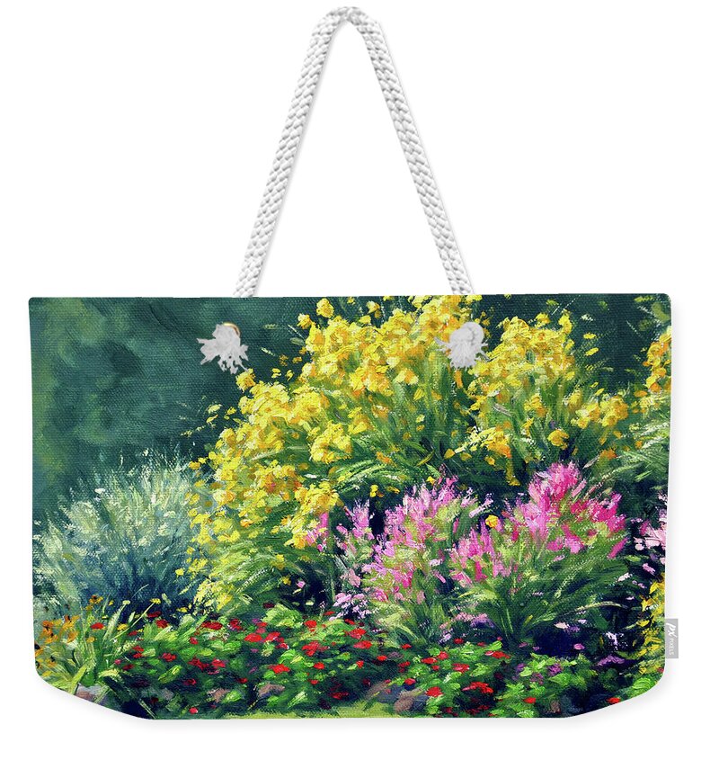 Garden Weekender Tote Bag featuring the painting July's Garden by Rick Hansen