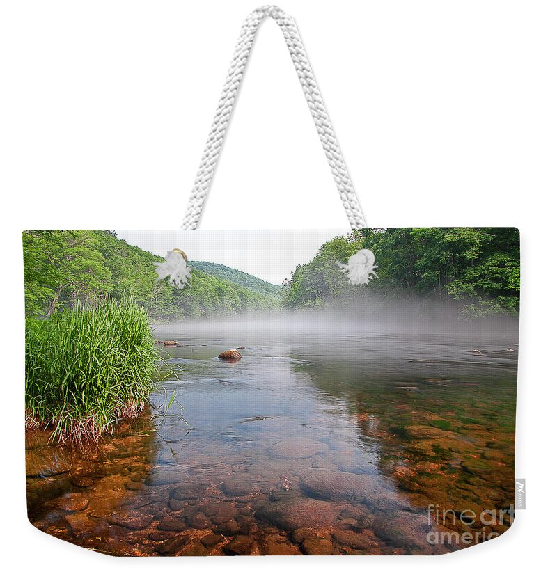 Farmington River Weekender Tote Bag featuring the photograph June Morning Mist by Tom Cameron