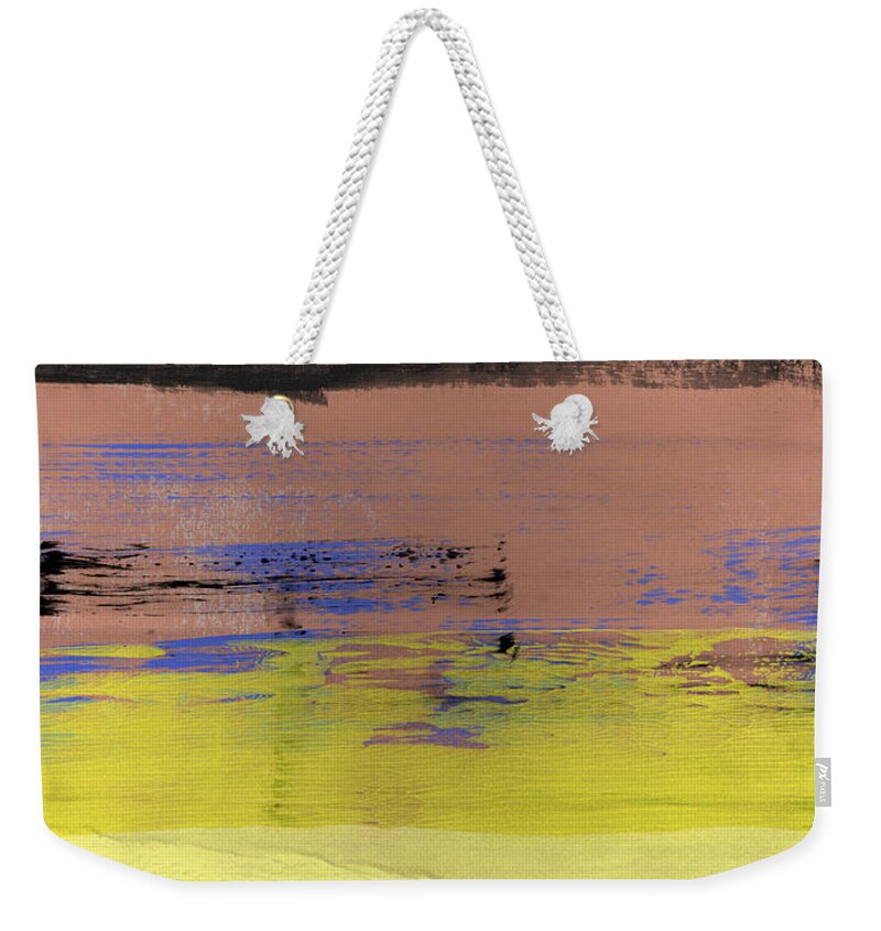 Abstract Weekender Tote Bag featuring the painting Jungle Blue and Yellow Abstract Study by Naxart Studio