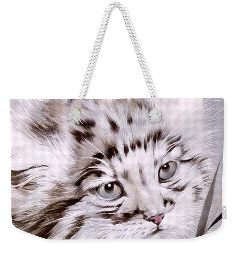 Russian Artists New Wave Weekender Tote Bag featuring the painting Jungle Cat 1 by Alina Oseeva