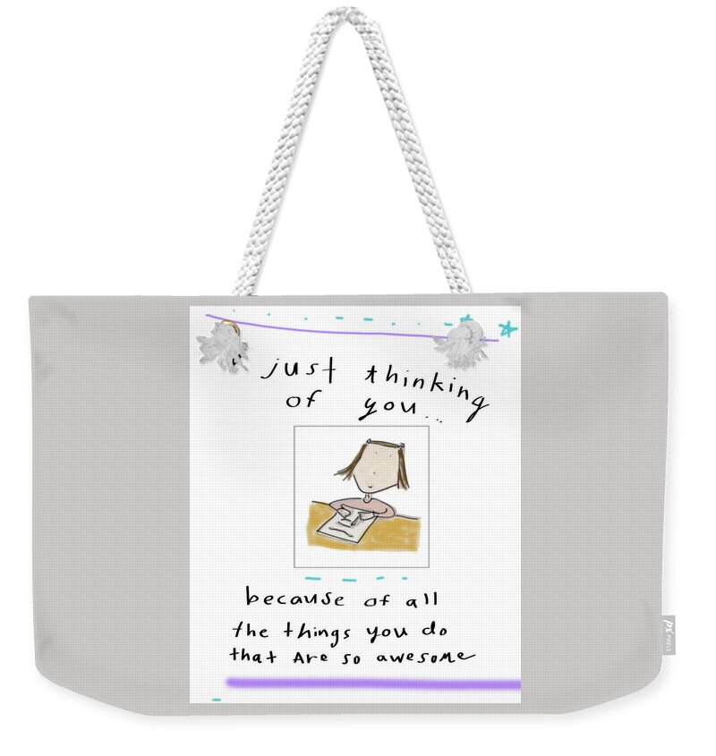 Creative Writing Weekender Tote Bag featuring the drawing Just Thinking by Ashley Rice