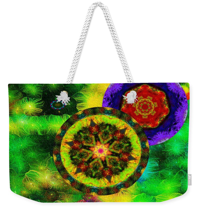 Moon Weekender Tote Bag featuring the mixed media Kaleidoscope Moon for Children Gone to Soon Number - 3 Intensified by Aberjhani