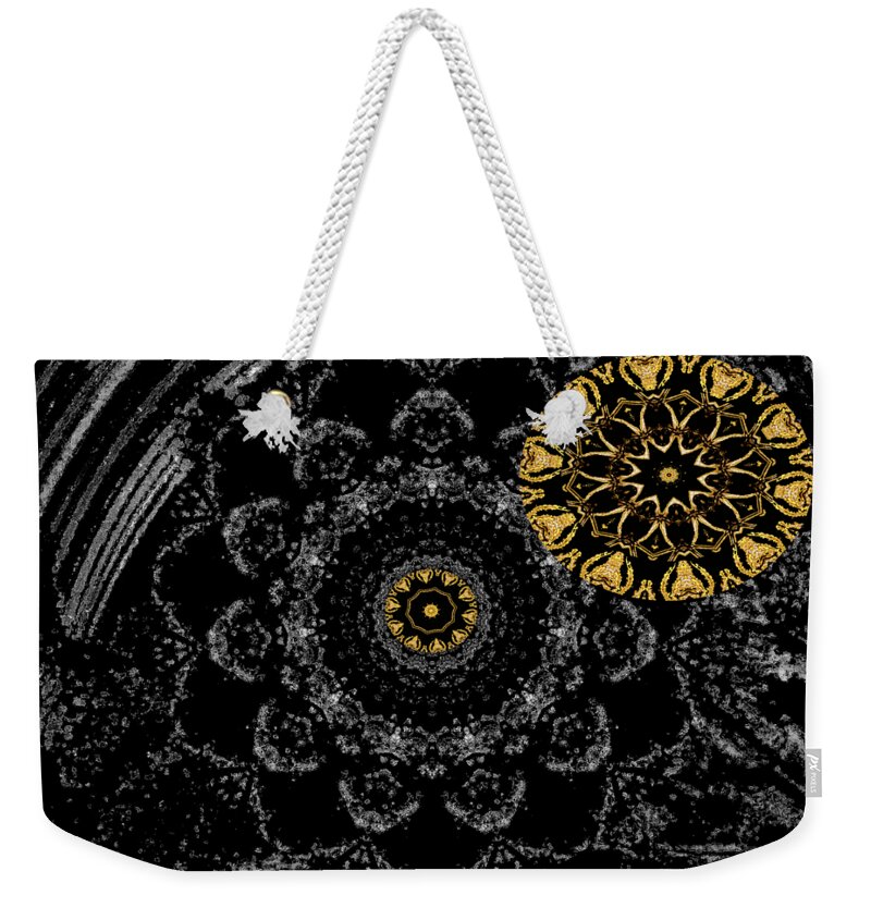 Moon Weekender Tote Bag featuring the digital art Kaleidoscope Moon for Children Gone Too Soon Number 2 - Faces and Flowers by Aberjhani