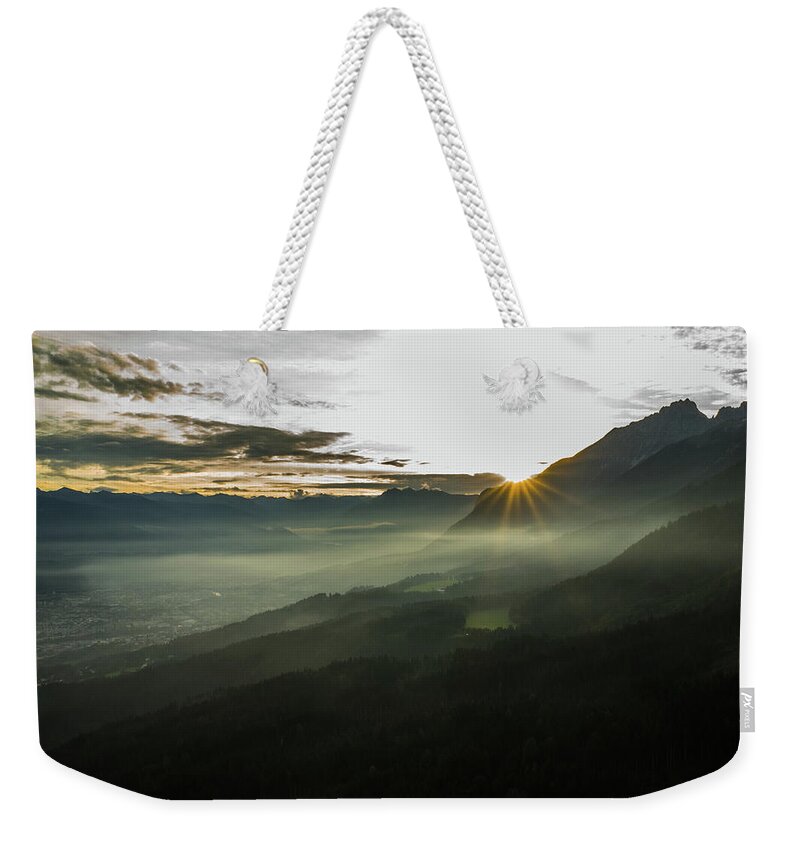 Tranquility Weekender Tote Bag featuring the photograph Karwendel Innsbruck Sunset by P. Medicus